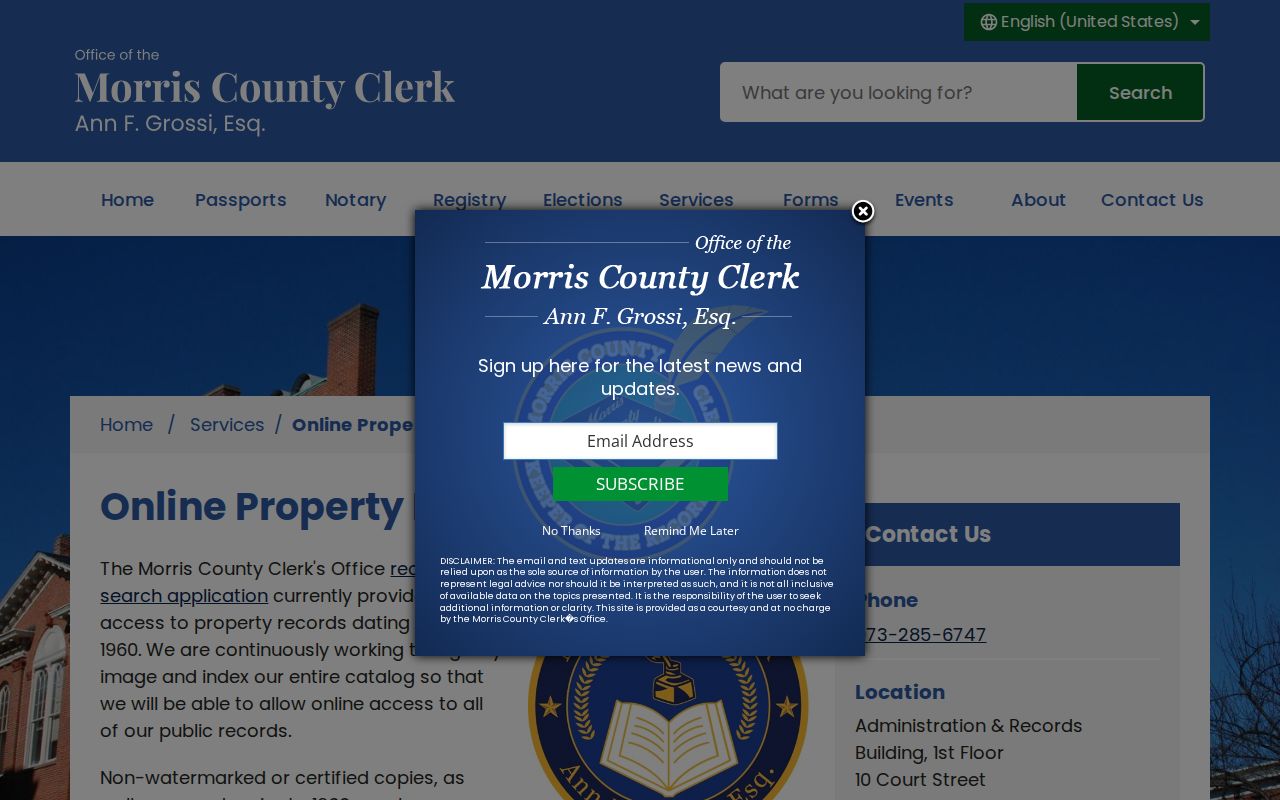 Morris County online property records search shown as a source for Morristown resident research