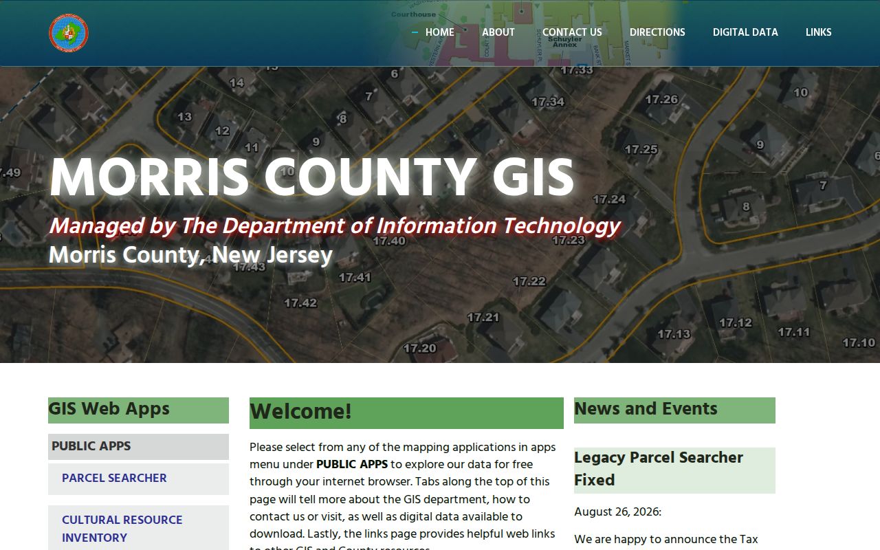 Morristown block-research view of the Morris County GIS apps landing page