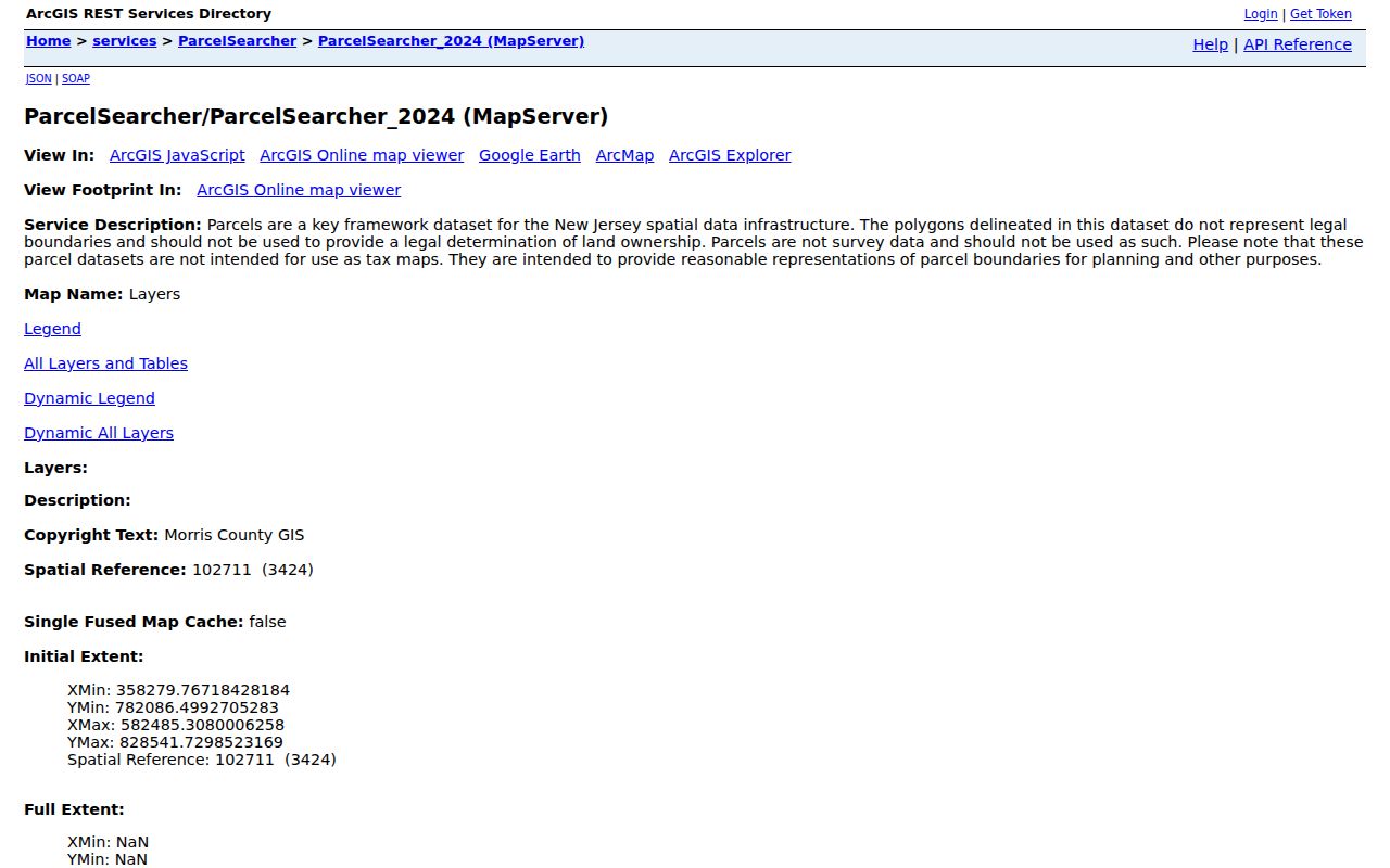 Morristown street directory view of the Morris County Parcel Searcher service