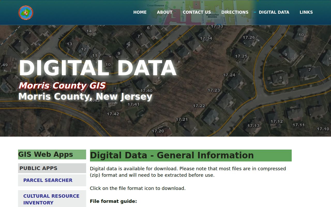 Morristown street directory view of the Morris County GIS data catalog