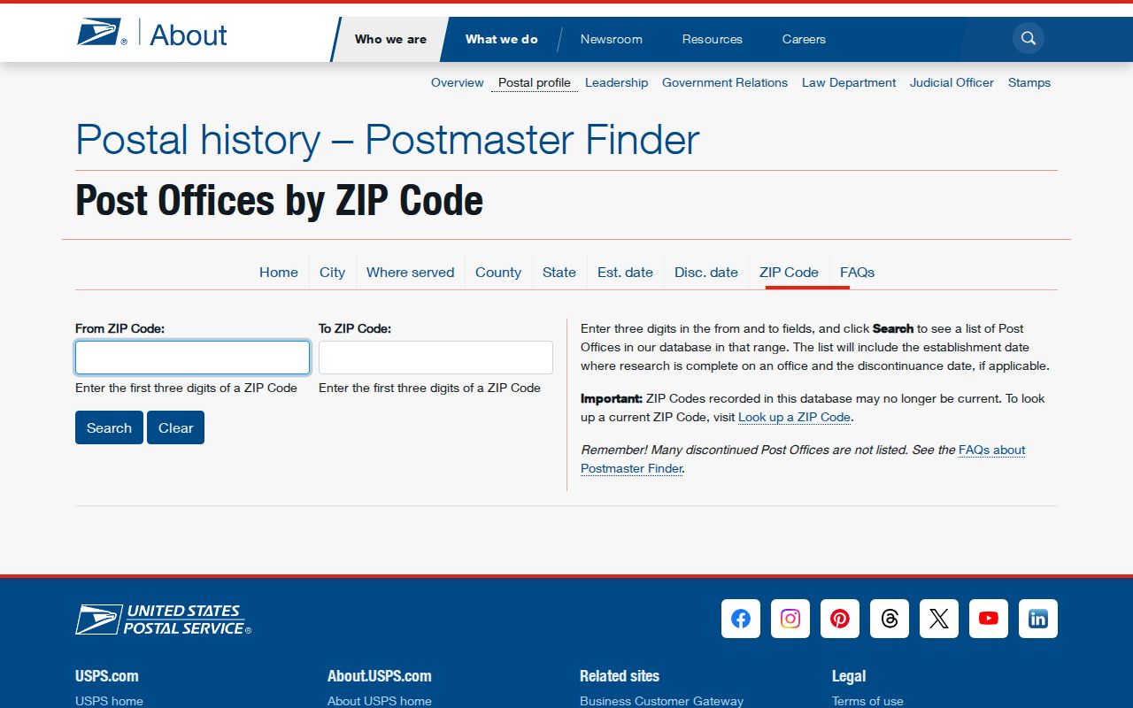 Morristown postal lookup view of the USPS post-office search by ZIP